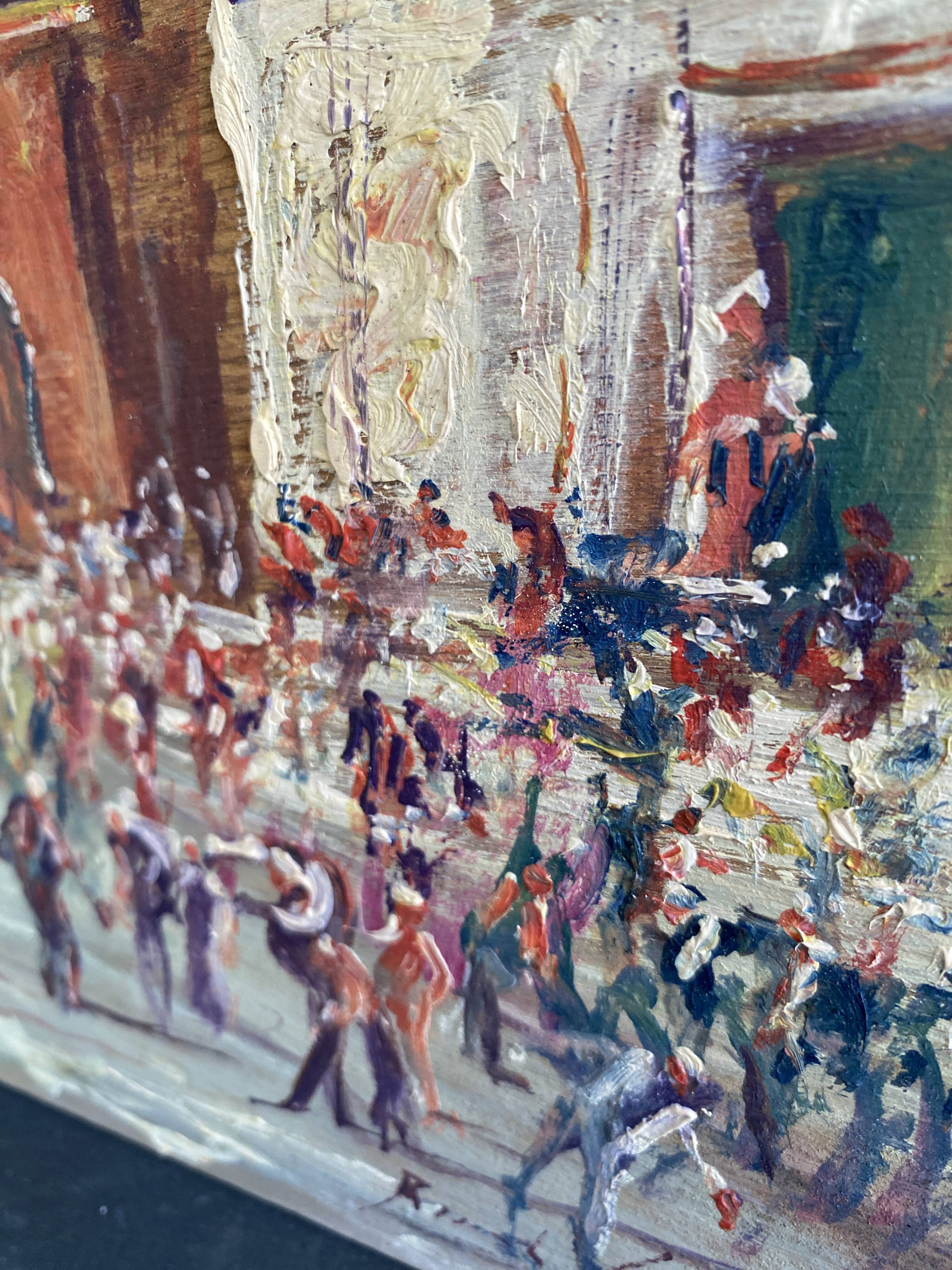 Oil on wood, “village festival”, Italy, 1960s