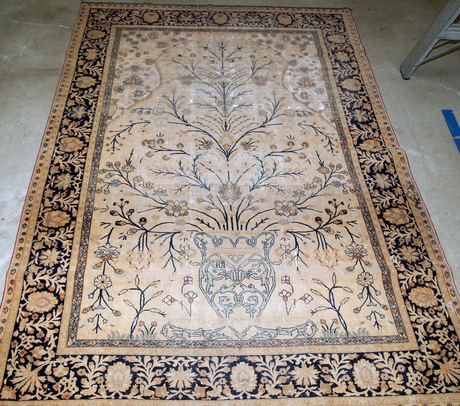 Handmade antique prayer Indo-Moktasham rug 4' x 6.2' (122cm x 189cm) 1880s