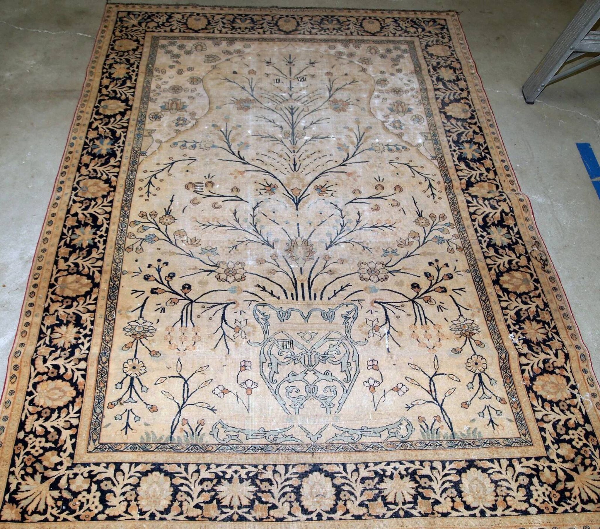 Handmade antique prayer Indo-Moktasham rug 4' x 6.2' (122cm x 189cm) 1880s