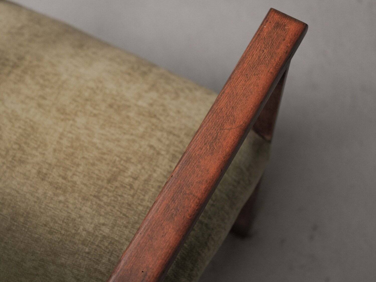 French modernist armchair in wood and green velvet, 1950s