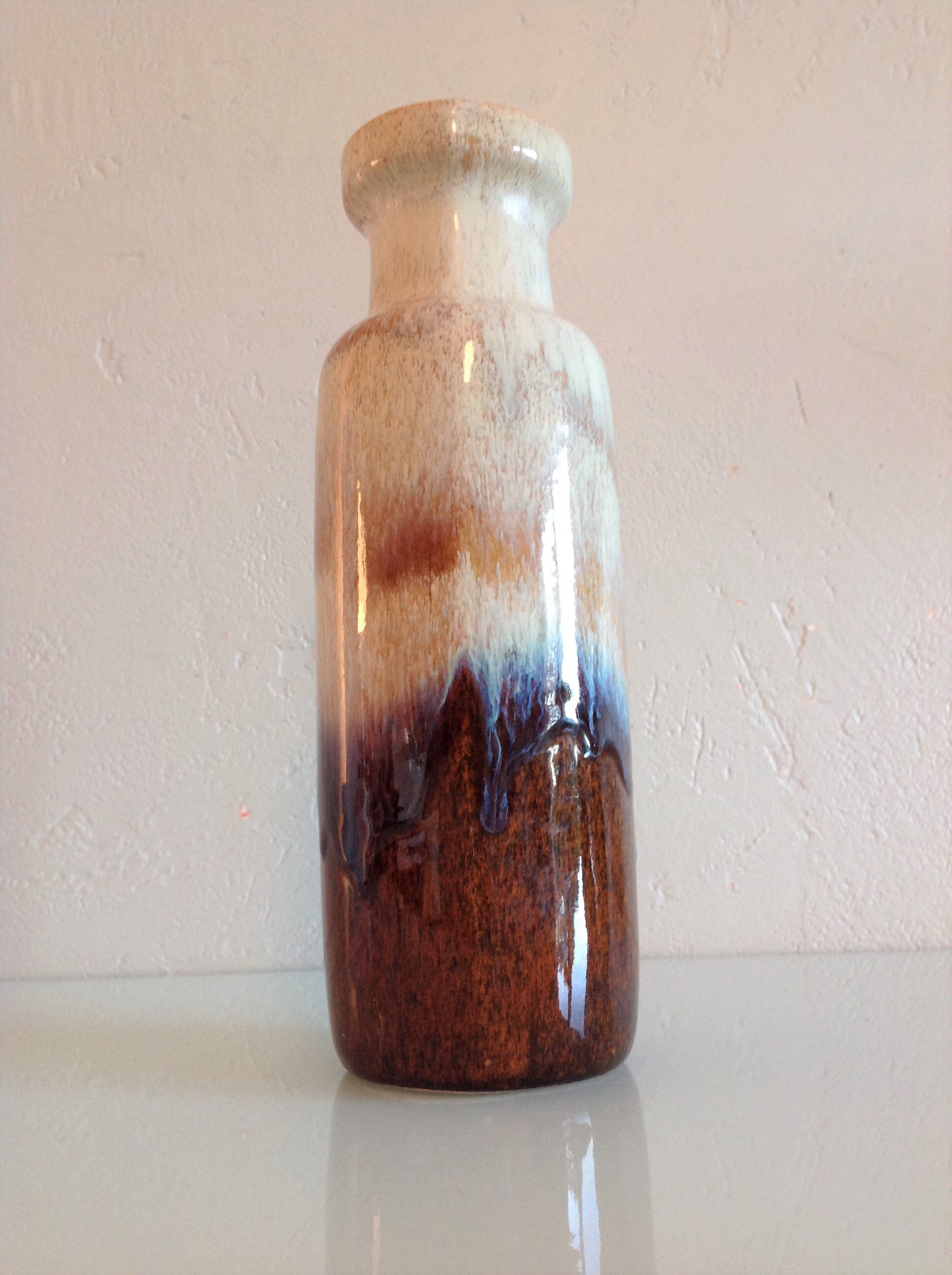 Beige and brown tube vase by Scheurich Ceramic, vintage 60s-70s