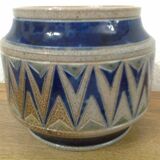 real Betschdorf Alsace vase pot, salt sandstone, blue gray, incised patterns