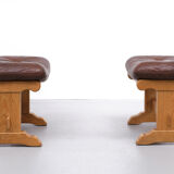 Set tabourets de pied en bois de chêne massif, années 1970, hollande