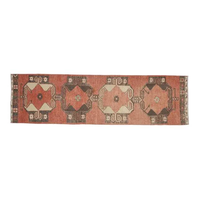 Orange Vintage Turkish Oushak Handmade Wool Runner Unique Rug 78x318