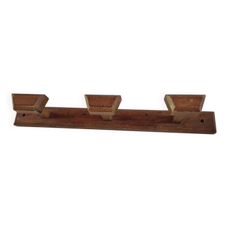 vintage 60s wooden wall coat rack with 3 hooks