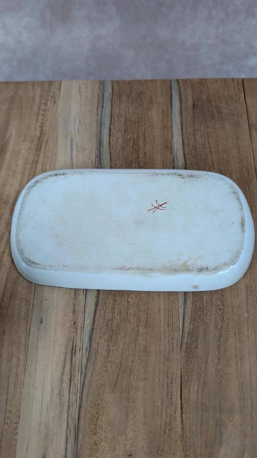 Vintage hand-painted set – tray + coconut tree + mini ramekin