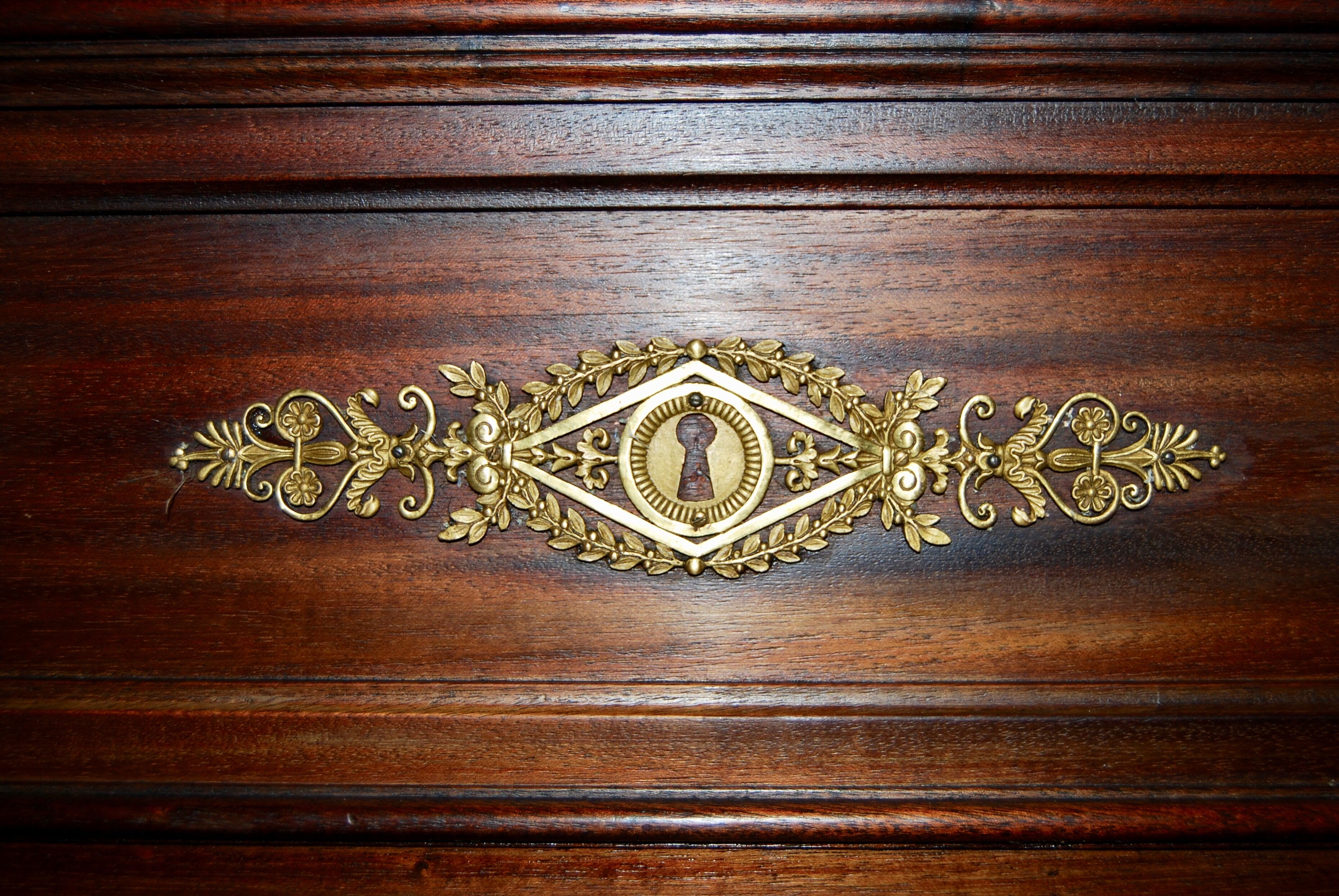 Large Empire library in solid mahogany, late nineteenth century