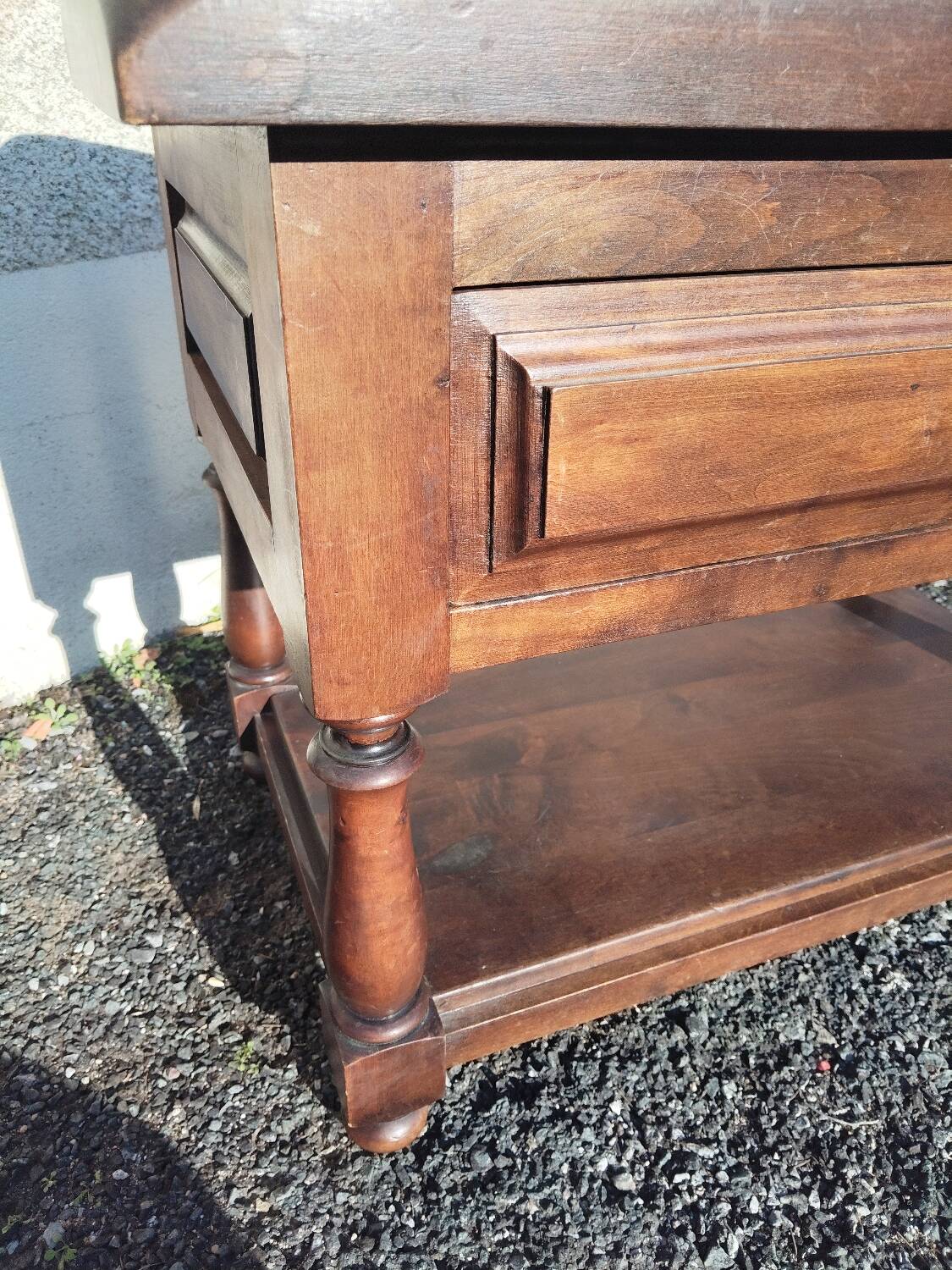 Antique solid wood side table with drawer