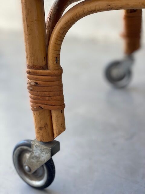 Vintage rattan rolling table service