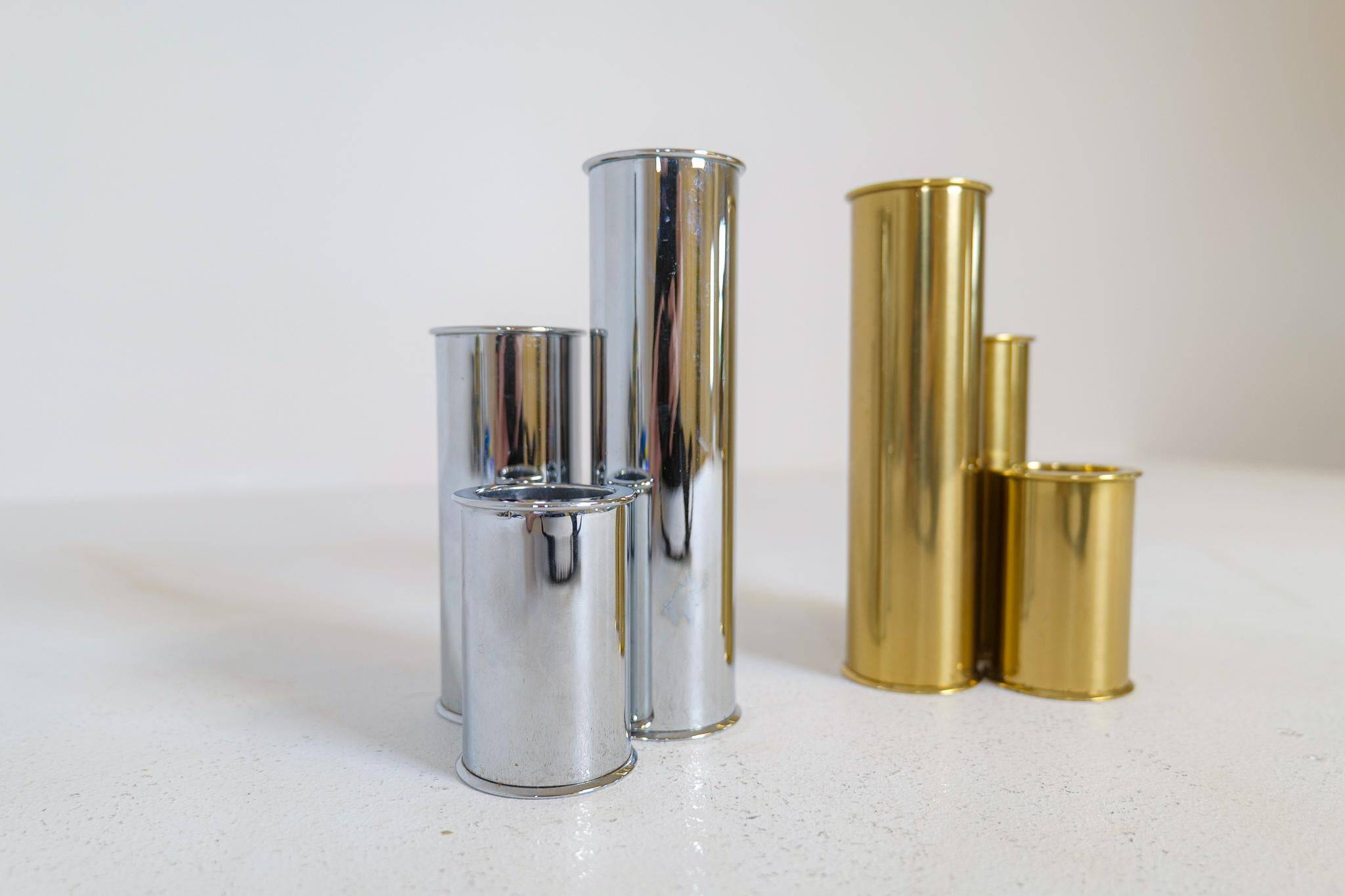 Modern Swedish candle holders in brass and steel, Englesson, Sweden, 1970s