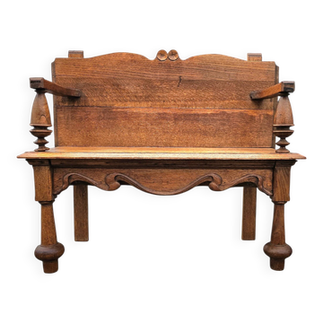 Antique Dutch oak hall bench / 1920s
