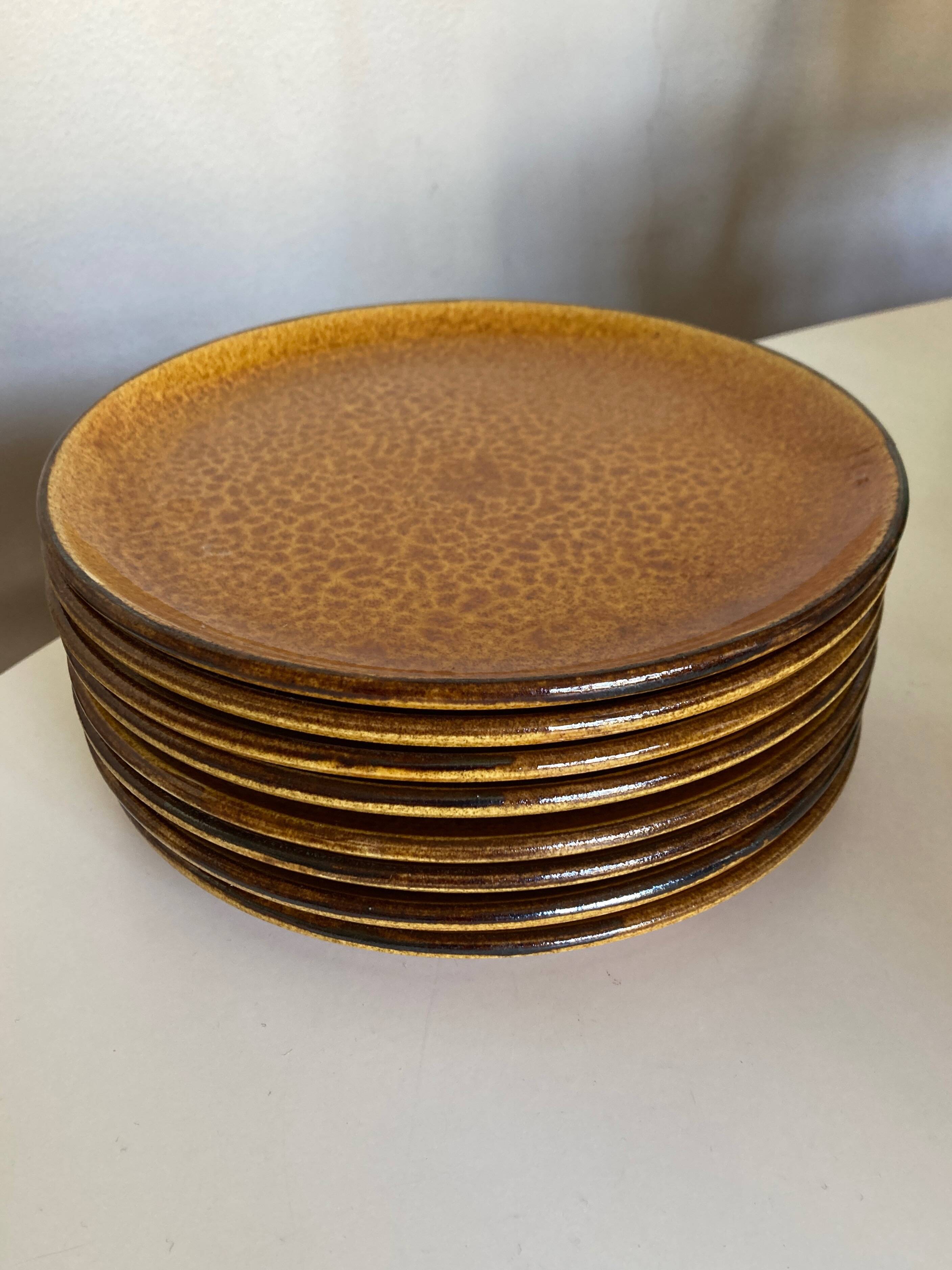 Set of 8 Dieulefit glazed earth plates workshop Mourre Milon 1970