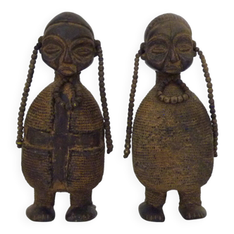 Paire de sculptures africaine de fécondité poupées Namji Cameroun. 70