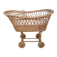 Rattan cradle for doll on vintage wheels