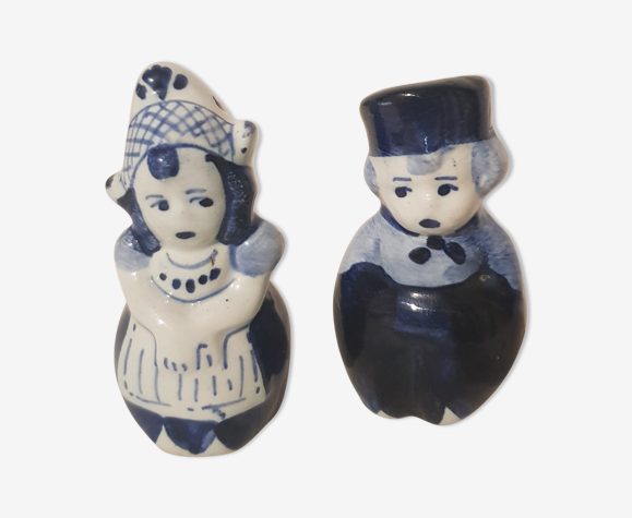 Salière et poivrière en faïence bleu de Delft