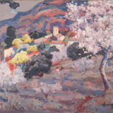 Paysage de fleurs d’amandier