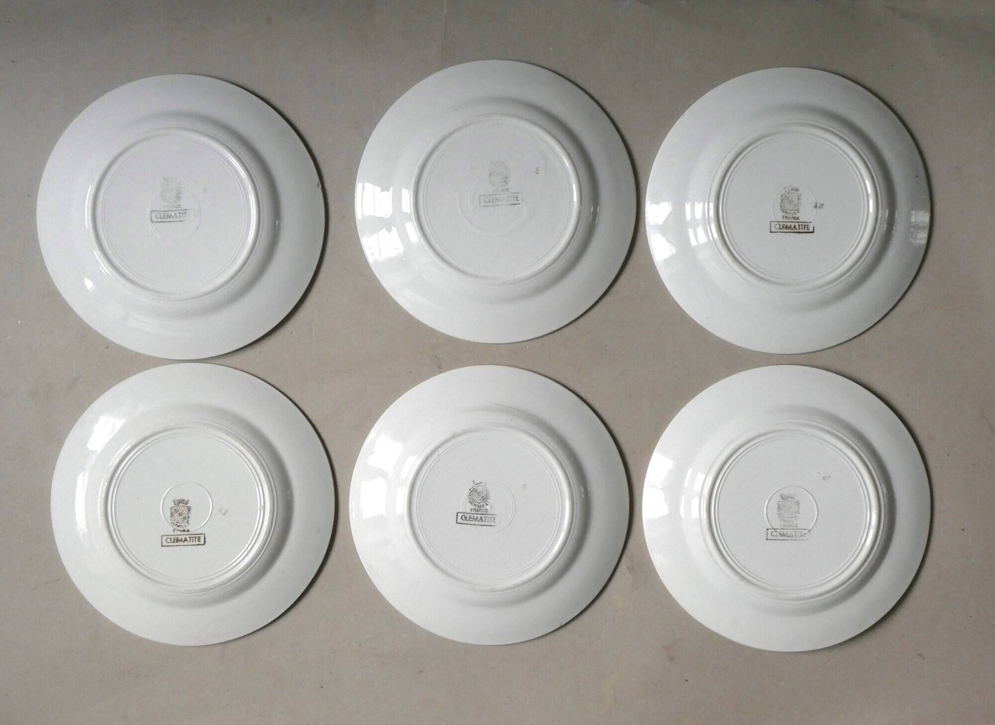 Lot of 6 to Digoin Sarreguemines dessert plates, model Clematis