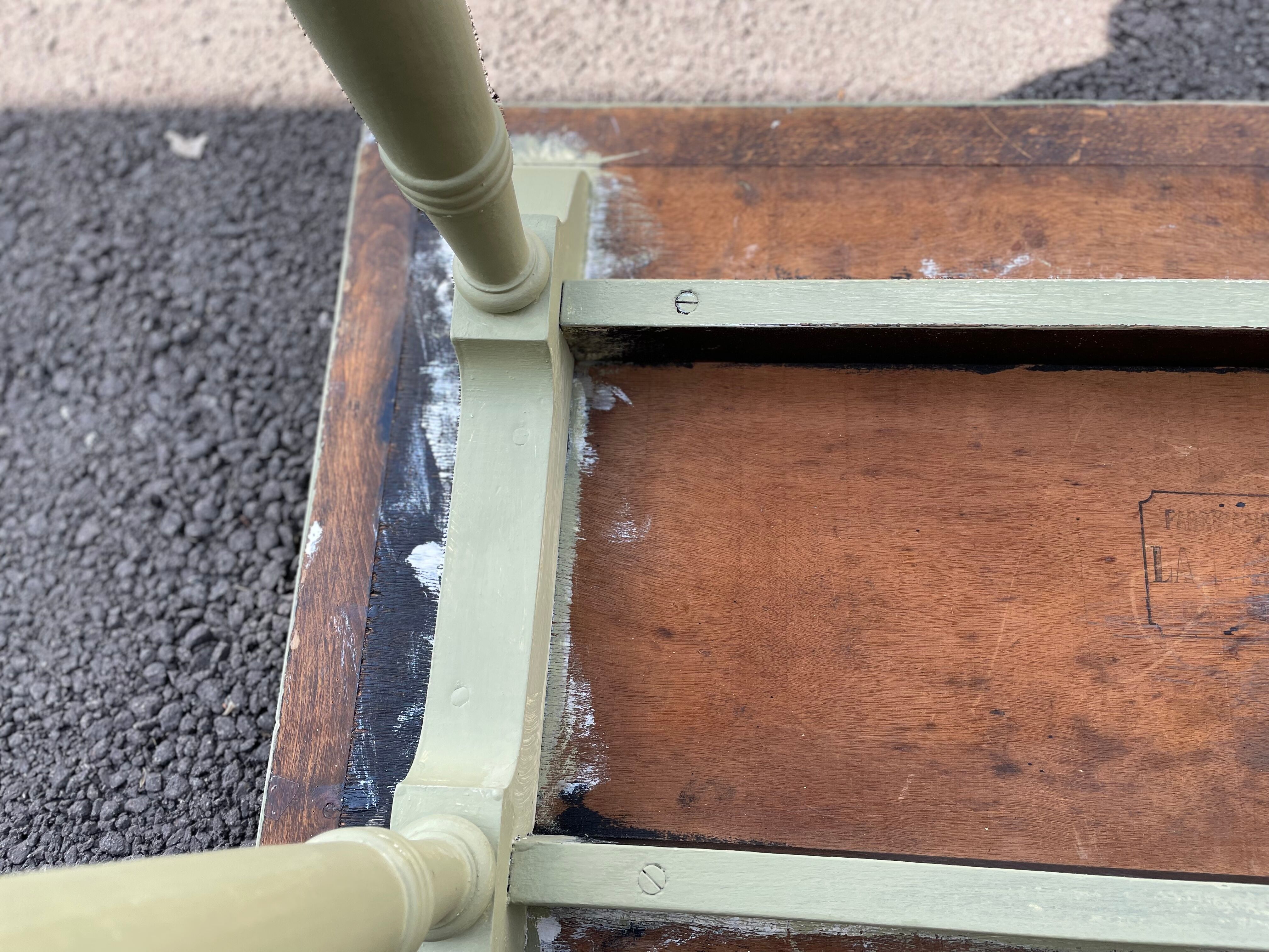 Patinated green baluster table