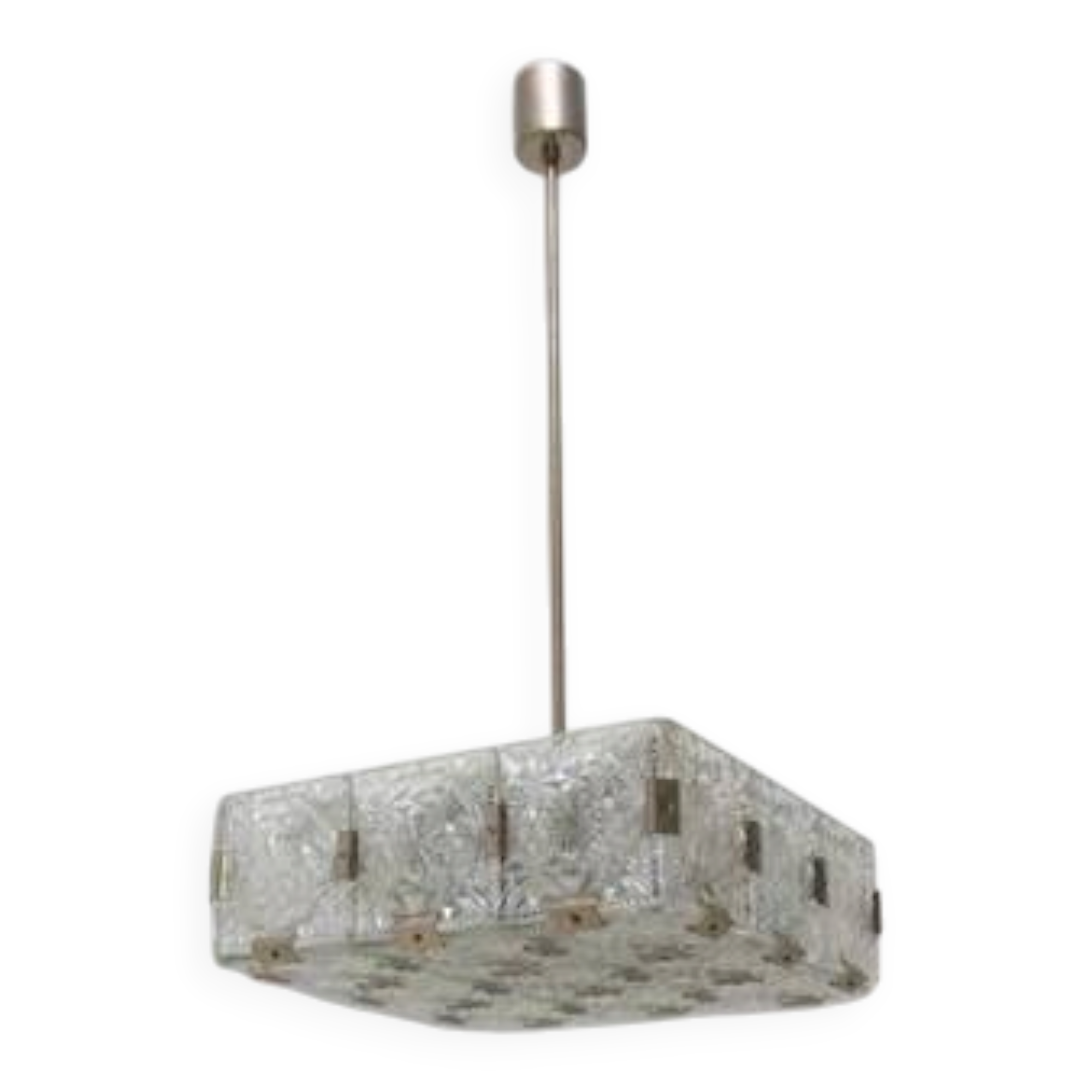 Vintage glass and chrome steel suspension Kamenický Šenov 1970s Czechoslovakia