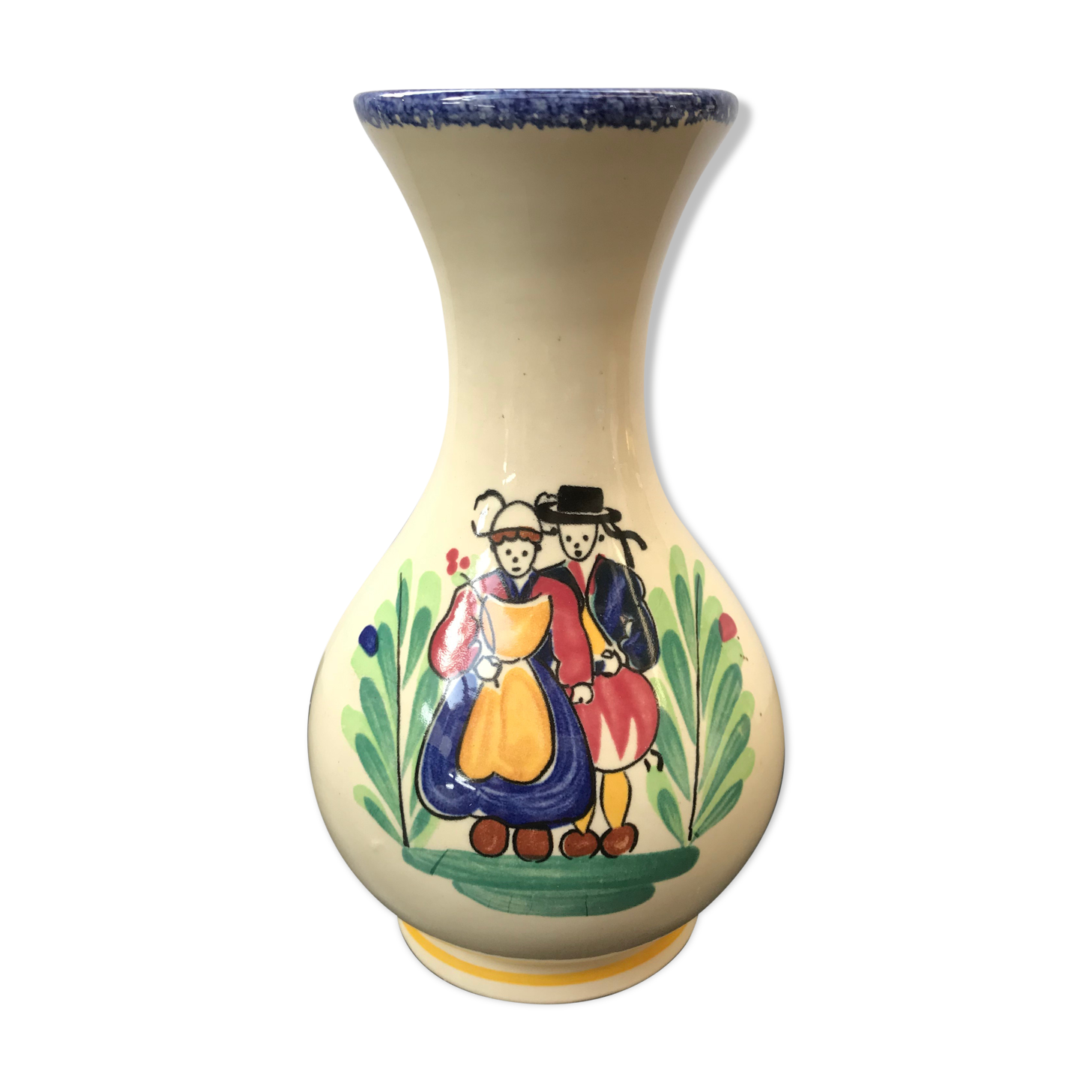 Ancient vase Quimper ceramics painted made a france vintage