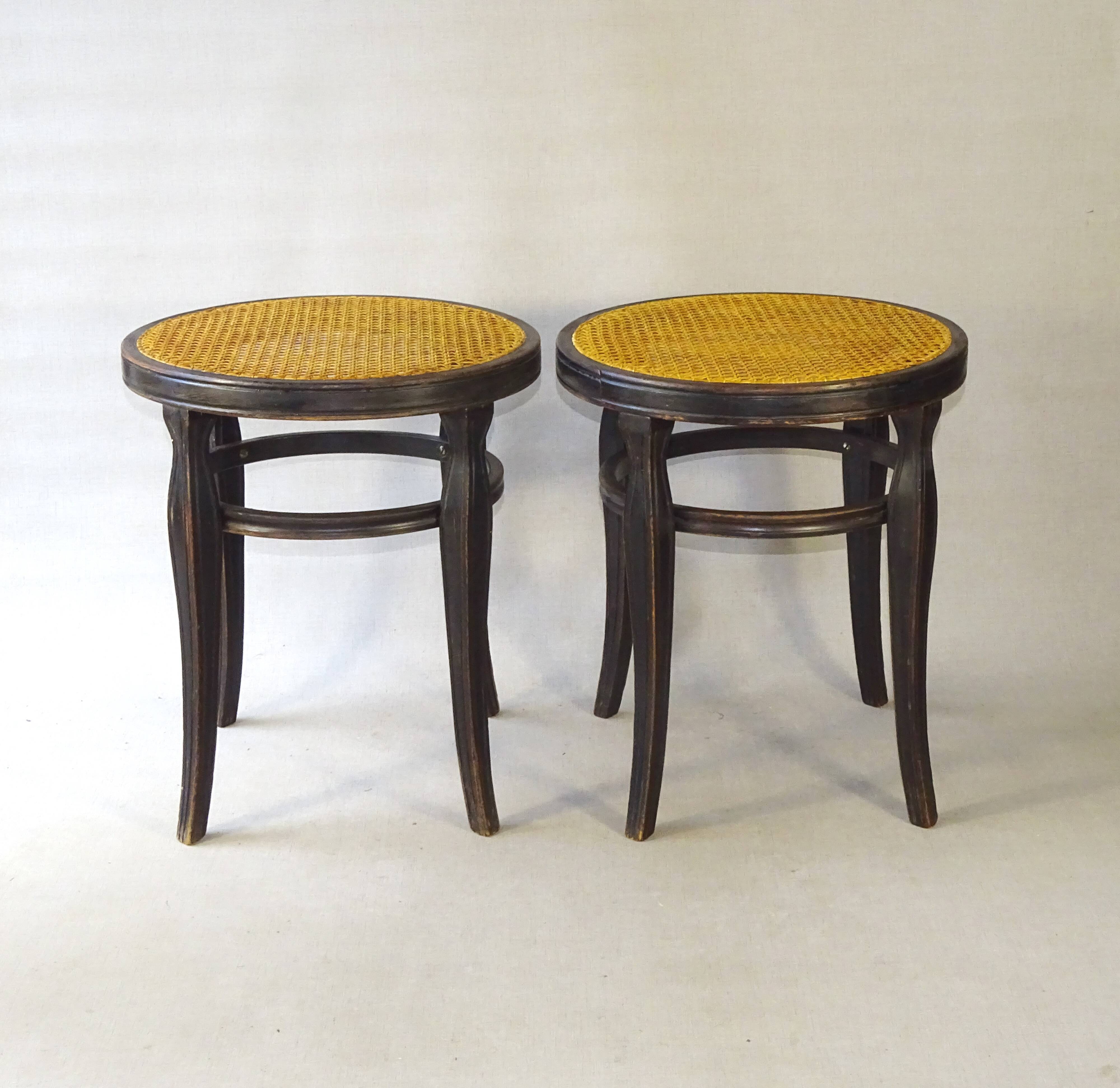 Pair of Thonet stools out of catalogue, circa 1890, new canework
