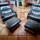 Pair of armchairs and their ottomans by ake fribytter for nelo sweden 1970