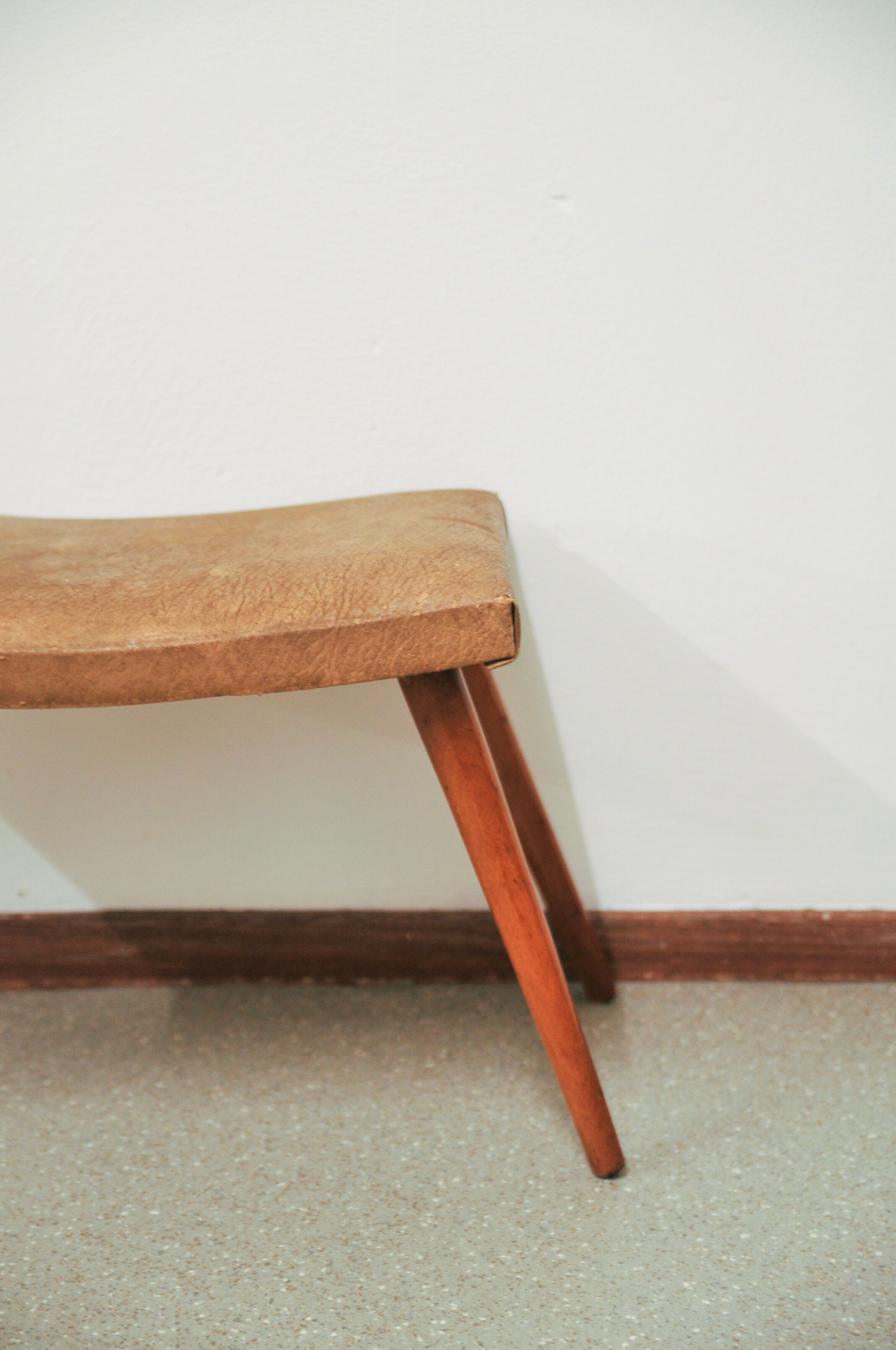 Vintage footstool brown skai leather