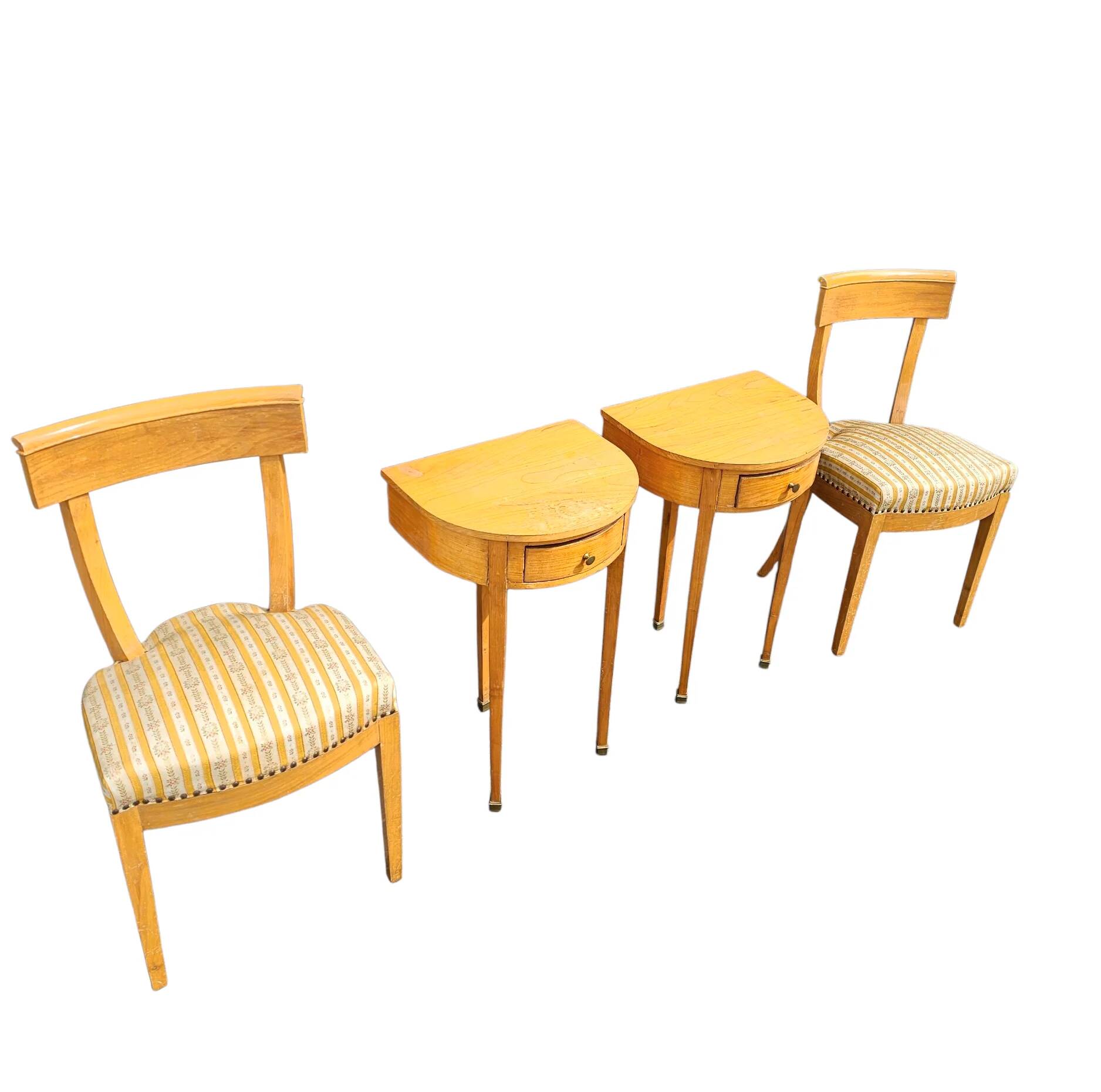 Matching cherry wood / Biedermeier chairs / sidetables set / tripot console table