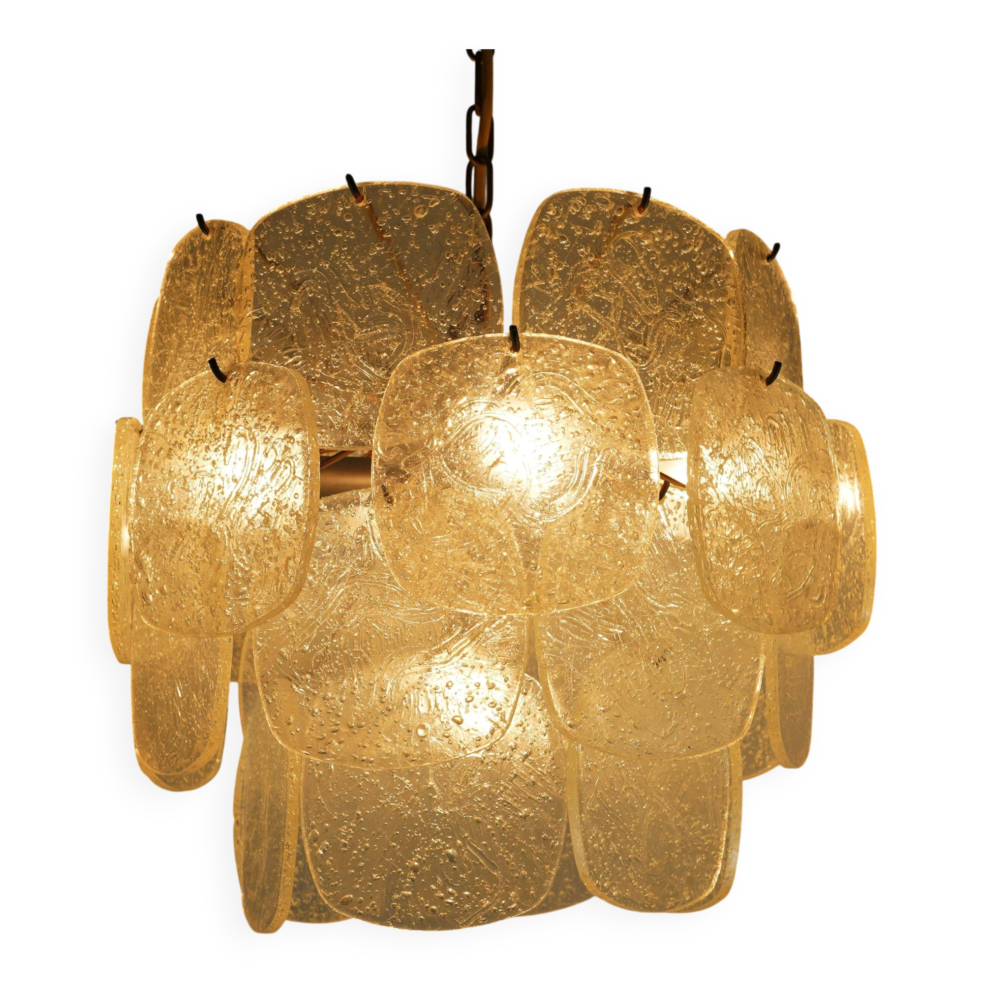 Mid century pendant light with 30 acrylic discs like ice glass 1960s 1970s