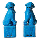 Pair of blue Fô dogs - glazed ceramic - Chinese blue - mid 20th century