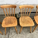 Set of 8 vintage bistro chairs – Warm stained wood – Compass legs