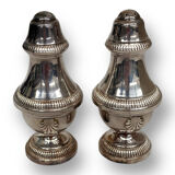 Salt shaker and pepper shaker in silver metal