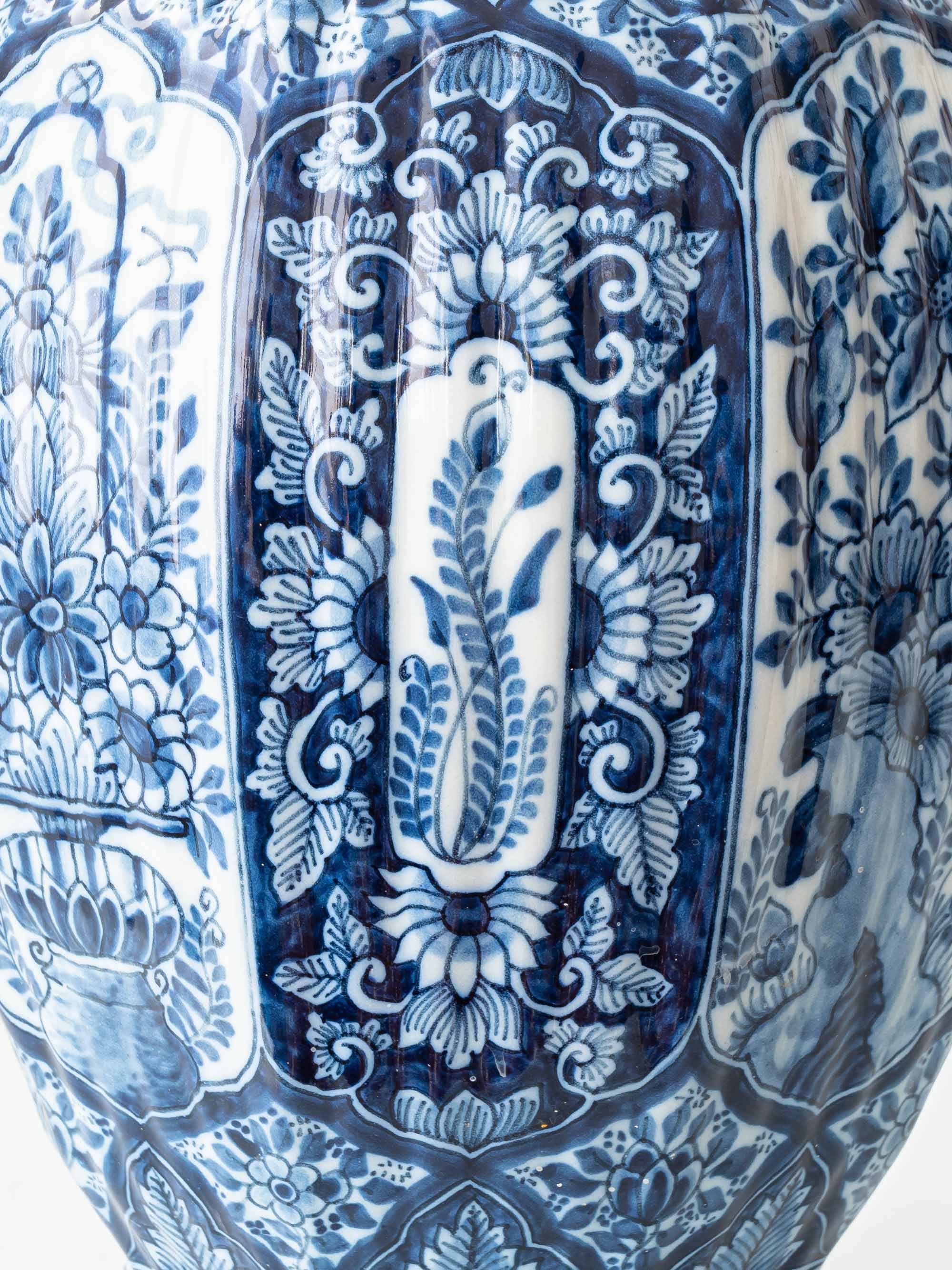 Dutch Chinoiserie Table Lamp, Blue and White Delft, by Makkum, with a New Coral Silk Shade