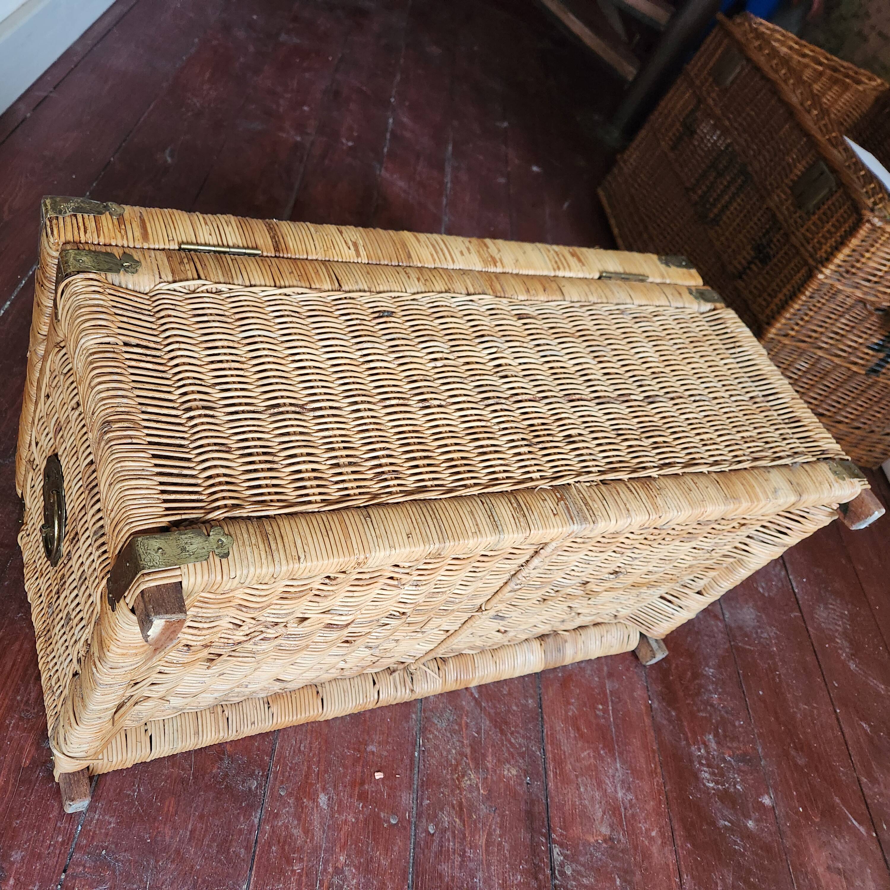 Antique vintage wicker trunk with brass fittings