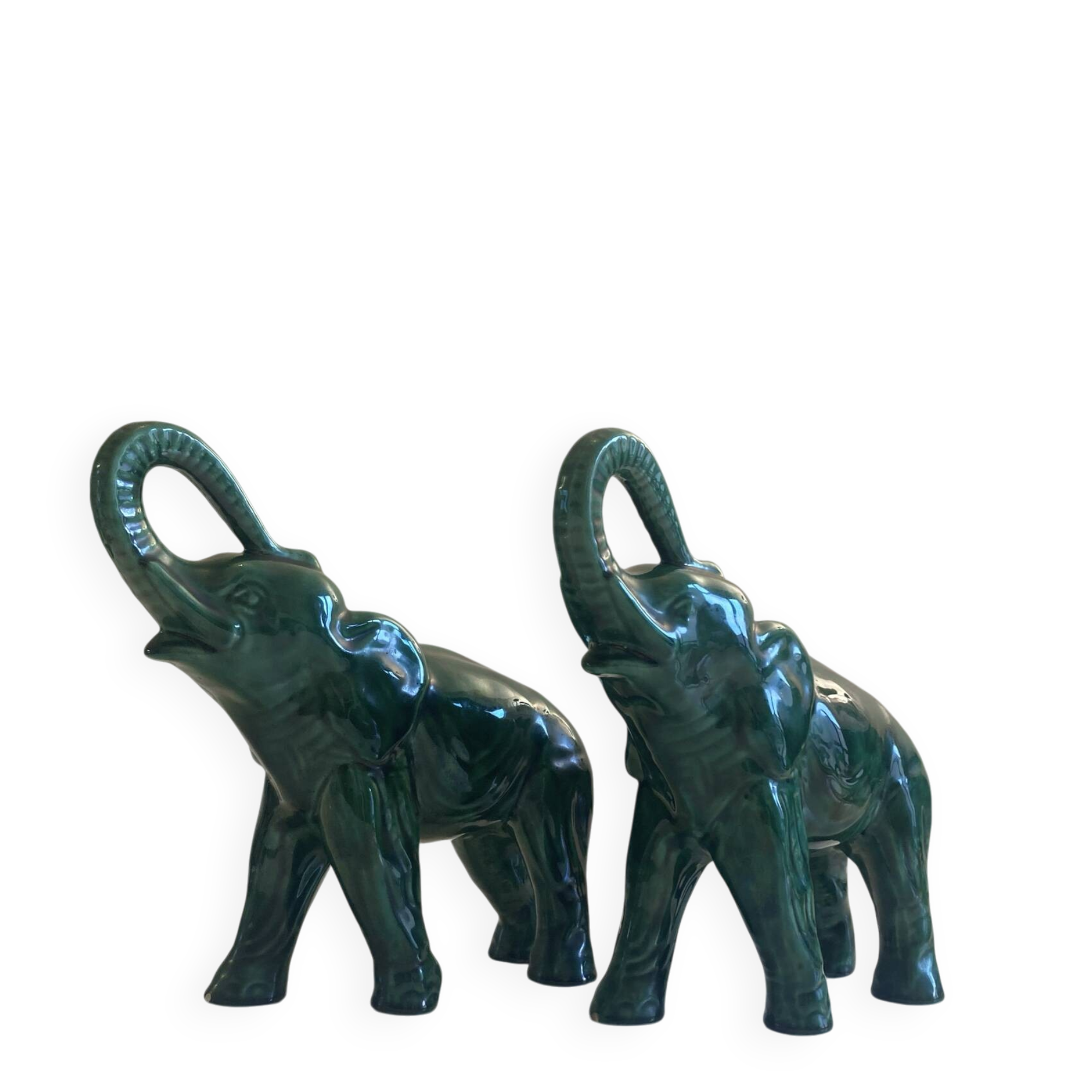 Pair of marbled faience elephants from Saint Clément