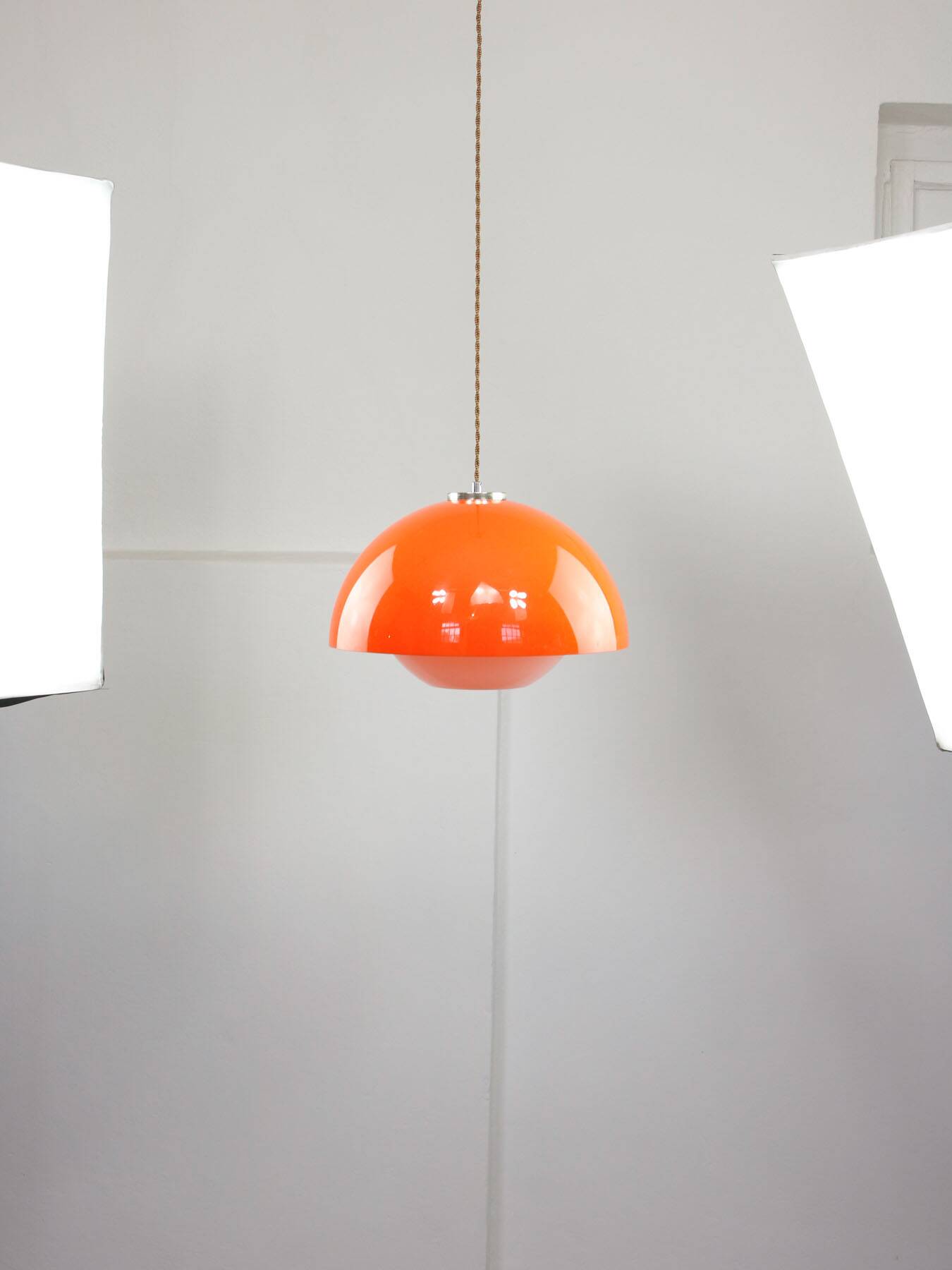 Italian Space Age Pendant in Chrome and Orange Plexiglass, 1970s