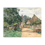 Table Watercolor 1904 by G Roche "Village Tree Entrance"