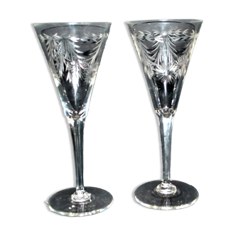 Set of 2 Roemer wine glasses in Saint-Louis crystal? engraved with the garland wheel 1900 H20cm