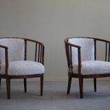Pair of Danish armchairs in beech, reupholstered in lambswool, Art Nouveau, 1900s.