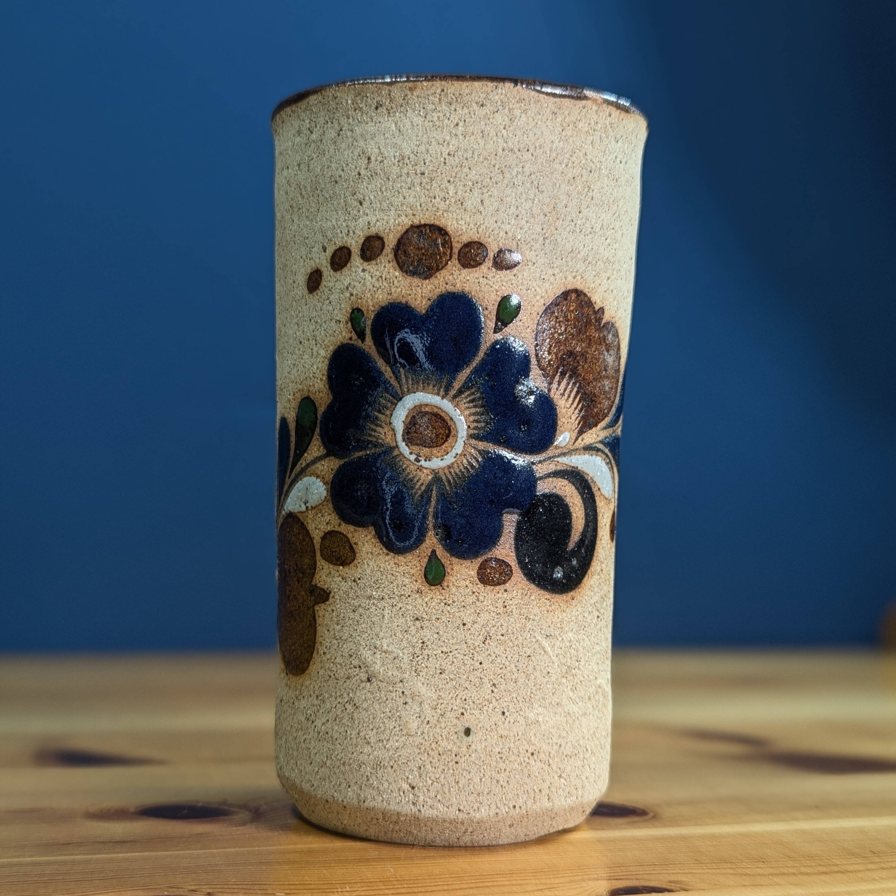 Vintage Floral Mexican Pottery Vase Signed Numbered 6 Mexico CO