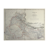 Carte de l’Inde du Nord vers 1869 Keith Johnston Royal Atlas Carte colorée à la main