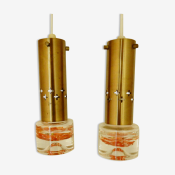 Set of 2 Swedish brass pendant lights, 1960s