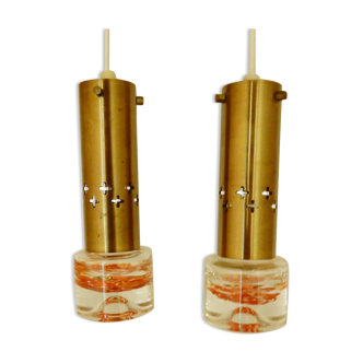 Set of 2 Swedish brass pendant lights, 1960s