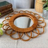 Round vintage wicker mirror