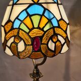 1920s brass lamp with tiffany stained glass shade 48x14