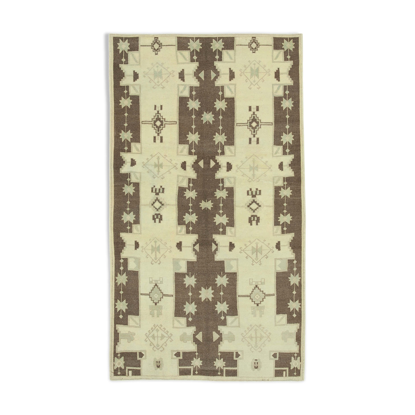 1960s handmade oriental beige rug 127 cm x 227 cm