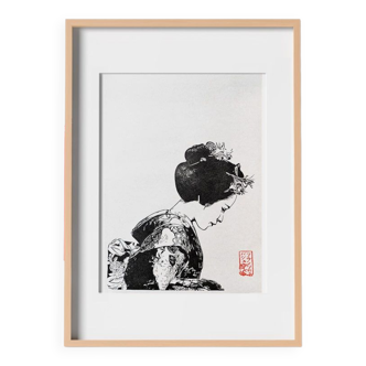 Linogravure japonaise du salue d’une maiko : 100% fait main, certifiée en édition limitée