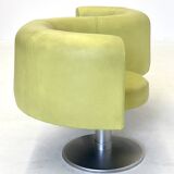 Yellow green space age bench with wavy design