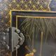 Vintage black Chinese lacquer cabinet with flowers and birds / bohemian