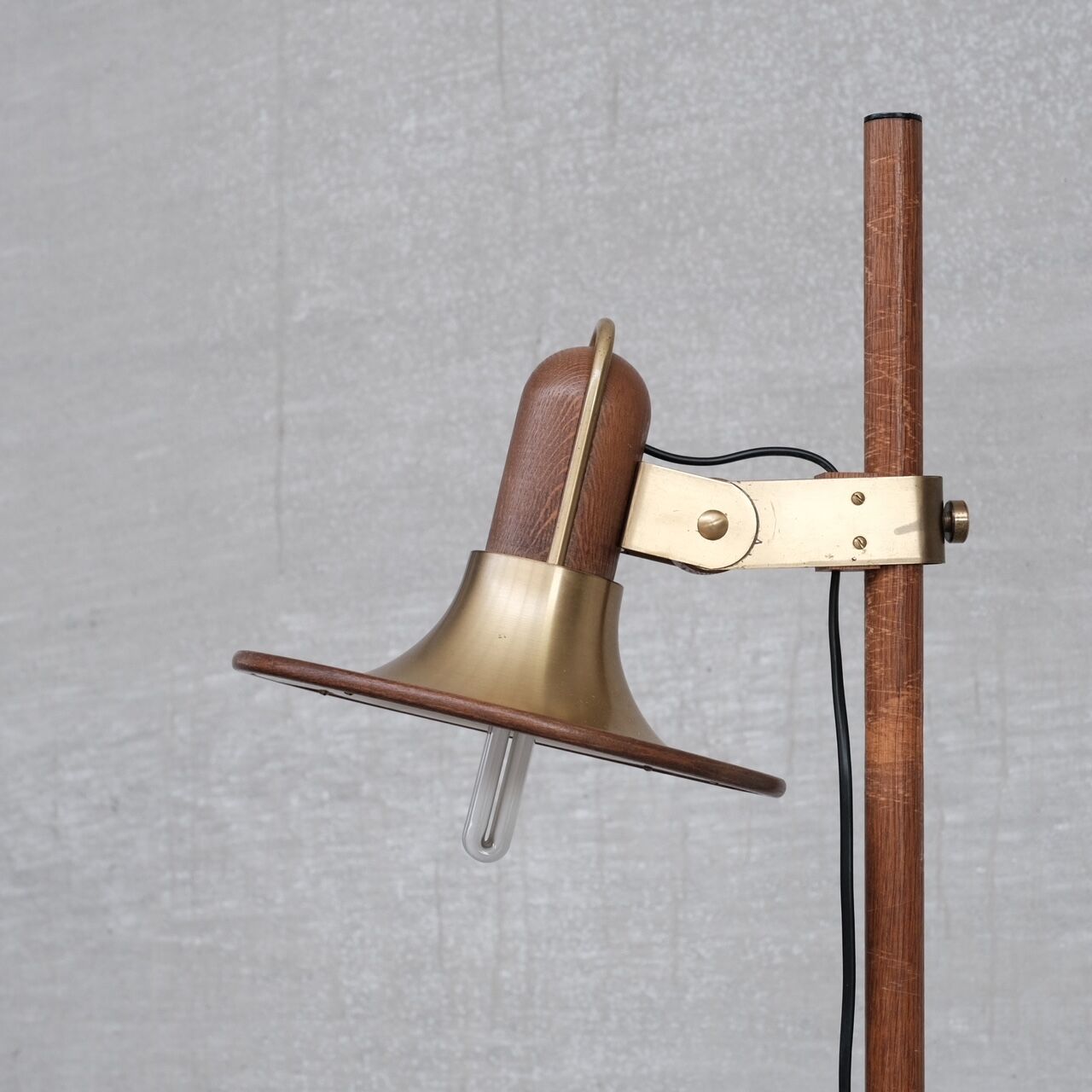 Brass and Teak Mid-Century French Floor Lamp